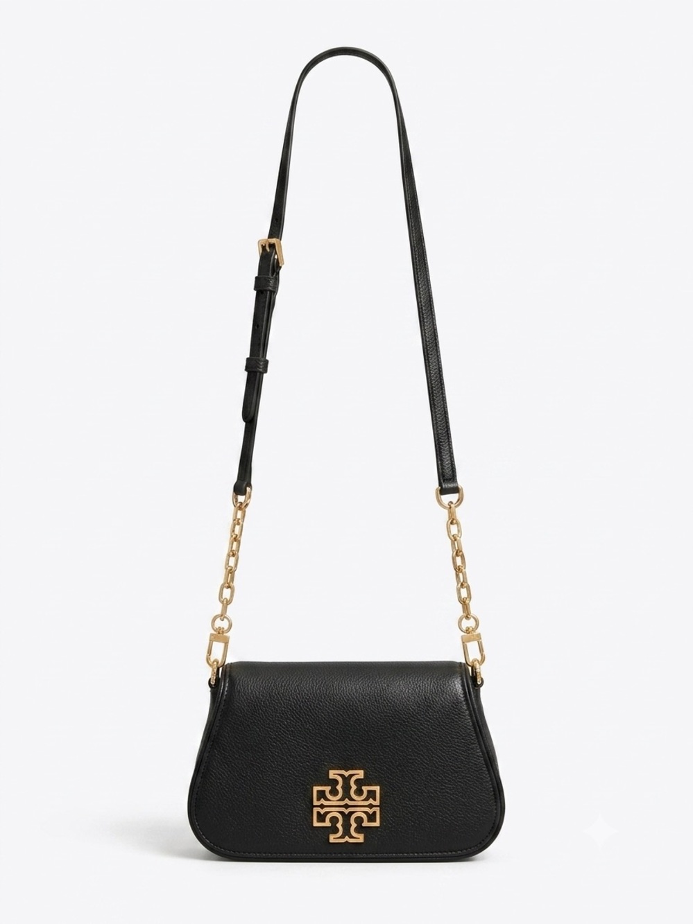 Tory Burch Black Leather Crossbody with Gold Logo Chain Strap